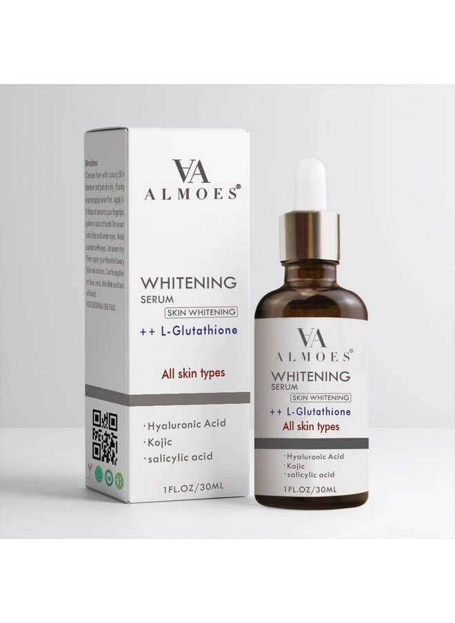 Almoeslglutathione Serum For Skin Brightening Balance Skin Tone Improve Elasticity With Hyaluronic Acid Salicylic Acid Kojic Acid 30Ml