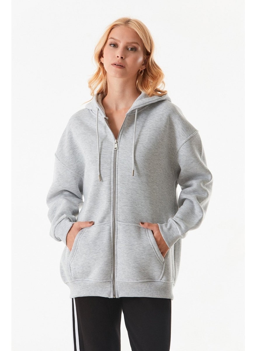 Basic Zippered Hooded Oversize Sweatshirt