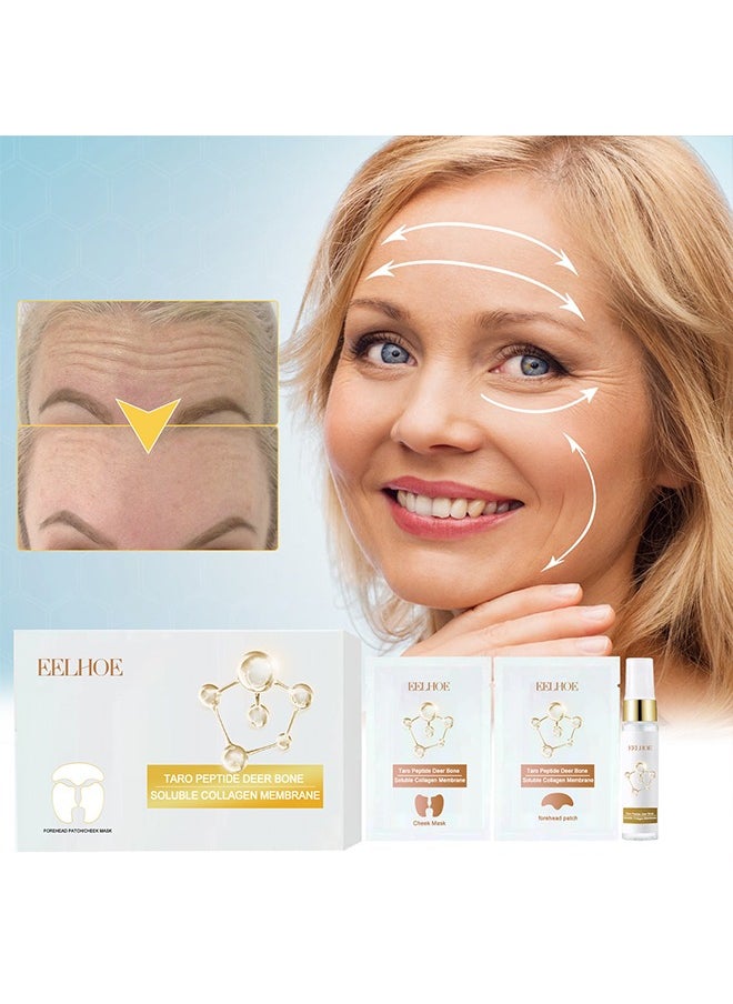 Taro Peptide Deer Bone Soluble Collagen Membrane-Forehead Fine Line Chuan Line Moisturizing Moisturizing and firming skin protein membrane, Cheek Patch *2pcs+ Forehead patch *1pcs+ Serum spray 10ml