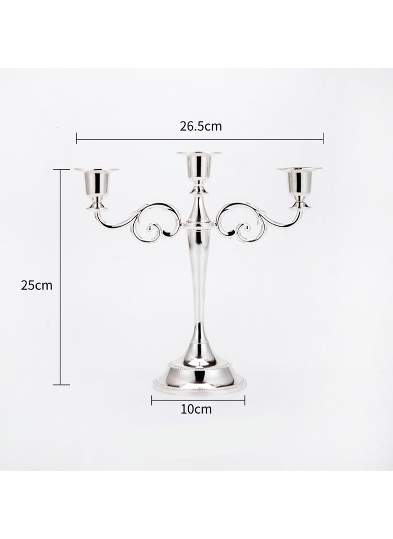 Silver Three-Head Vintage Metal Candle Holder Creative Candle Cup Ornaments, Suitable For Pillar Taper Candles And Tea Lights, Suitable For Family Dining Table Home Decoration