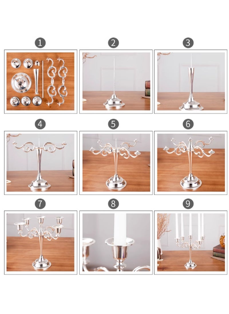 Silver Three-Head Vintage Metal Candle Holder Creative Candle Cup Ornaments, Suitable For Pillar Taper Candles And Tea Lights, Suitable For Family Dining Table Home Decoration