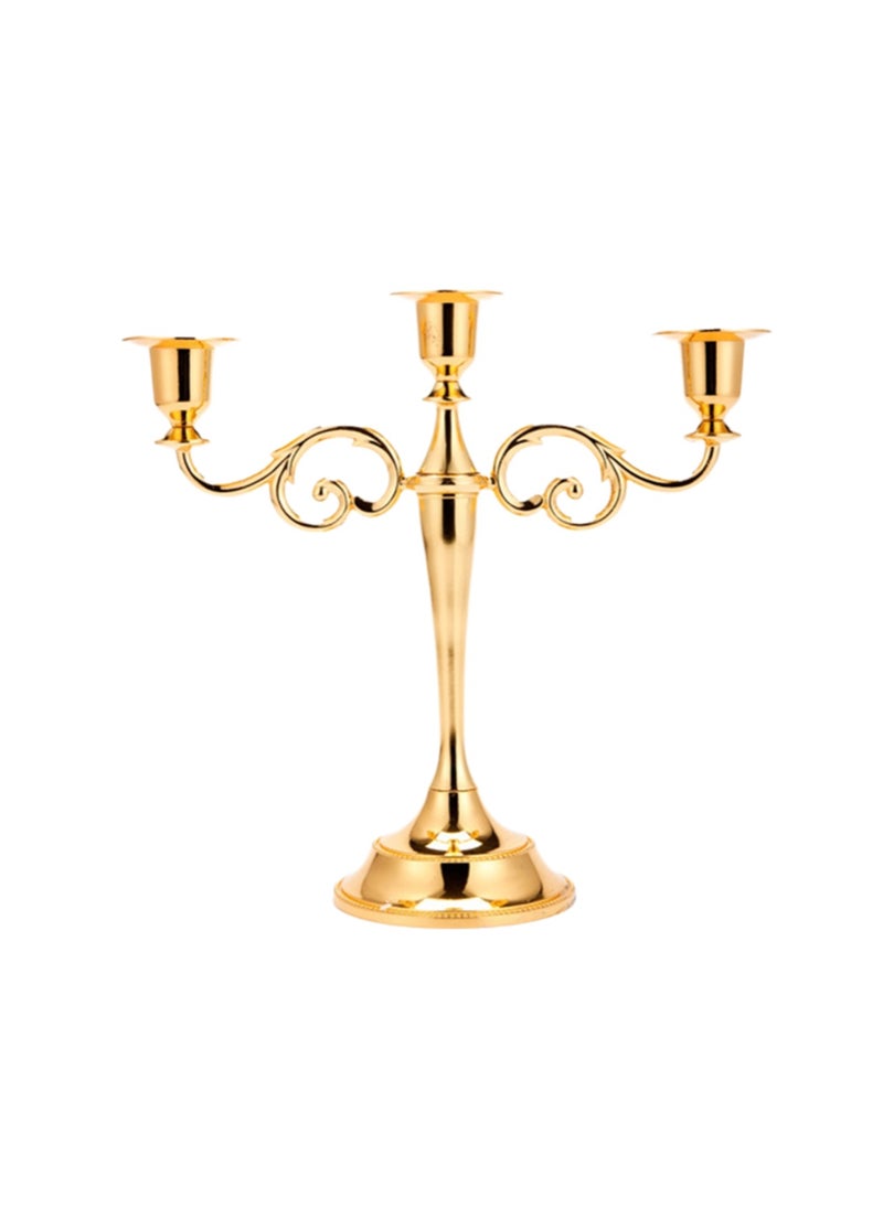 Gold Three-Head Vintage Metal Candle Holder Creative Candle Cup Ornaments, Suitable For Pillar Taper Candles And Tea Lights, Suitable For Family Dining Table Home Decoration