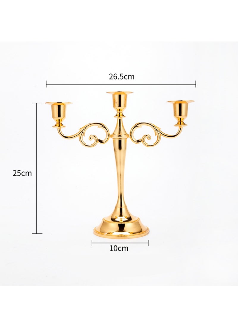 Gold Three-Head Vintage Metal Candle Holder Creative Candle Cup Ornaments, Suitable For Pillar Taper Candles And Tea Lights, Suitable For Family Dining Table Home Decoration