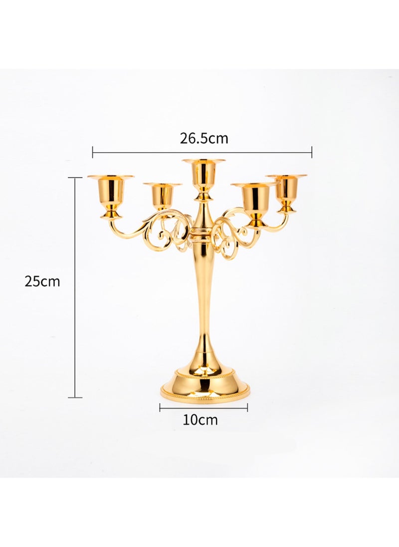 Gold Five-Head Vintage Metal Candle Holder Creative Candle Cup Ornaments, Suitable For Pillar Taper Candles And Tea Lights, Suitable For Family Dining Table Home Decoration