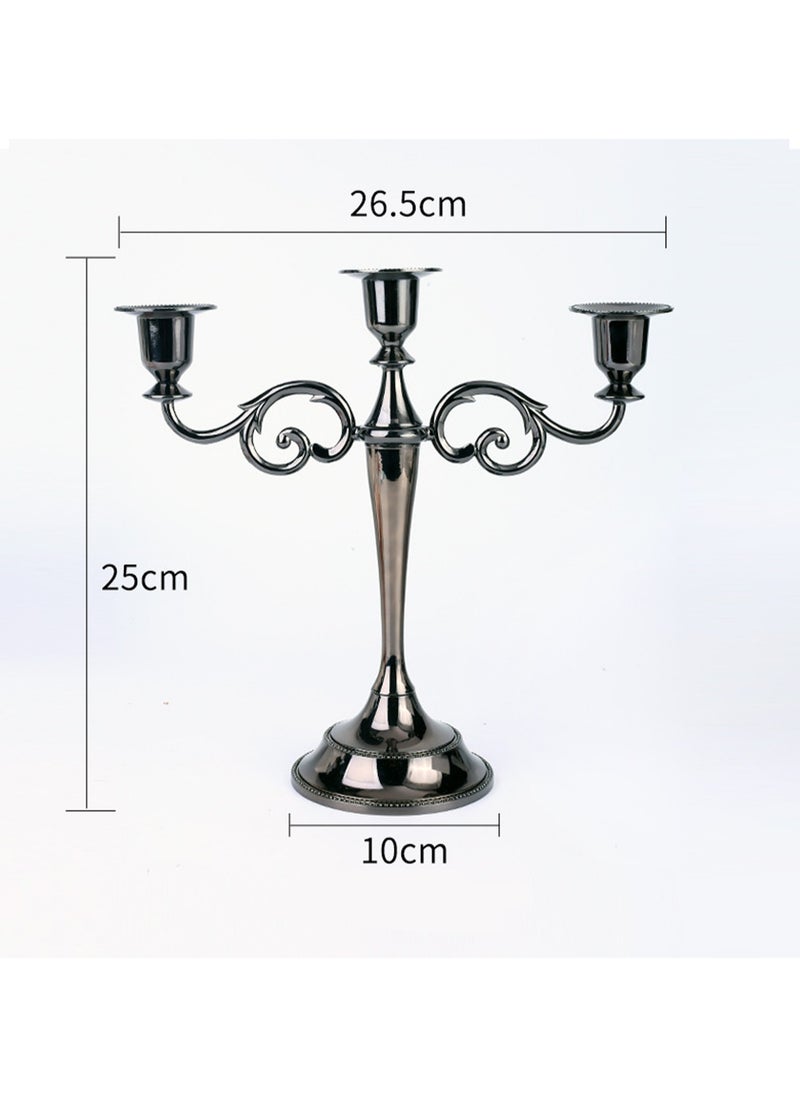 Black Three-Head Vintage Metal Candle Holder Creative Candle Cup Ornaments, Suitable For Pillar Taper Candles And Tea Lights, Suitable For Family Dining Table Home Decoration