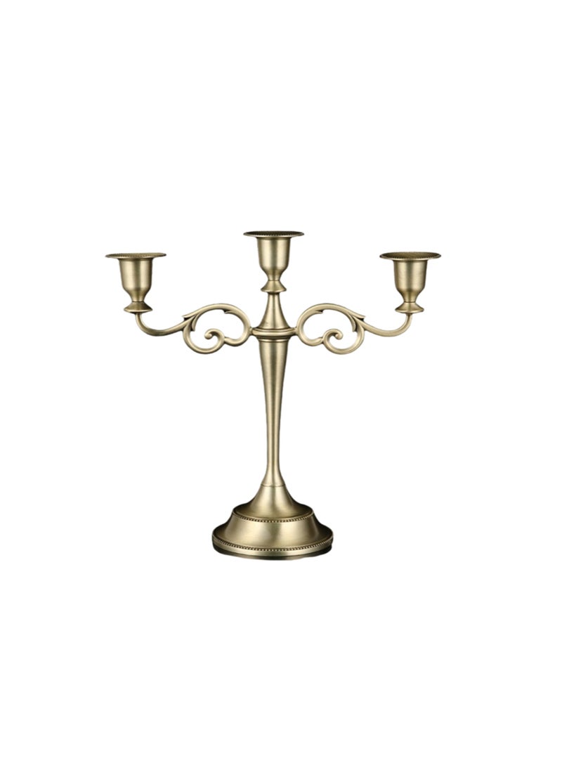 Bronze Three-Head Vintage Metal Candle Holder Creative Candle Cup Ornaments, Suitable For Pillar Taper Candles And Tea Lights, Suitable For Family Dining Table Home Decoration