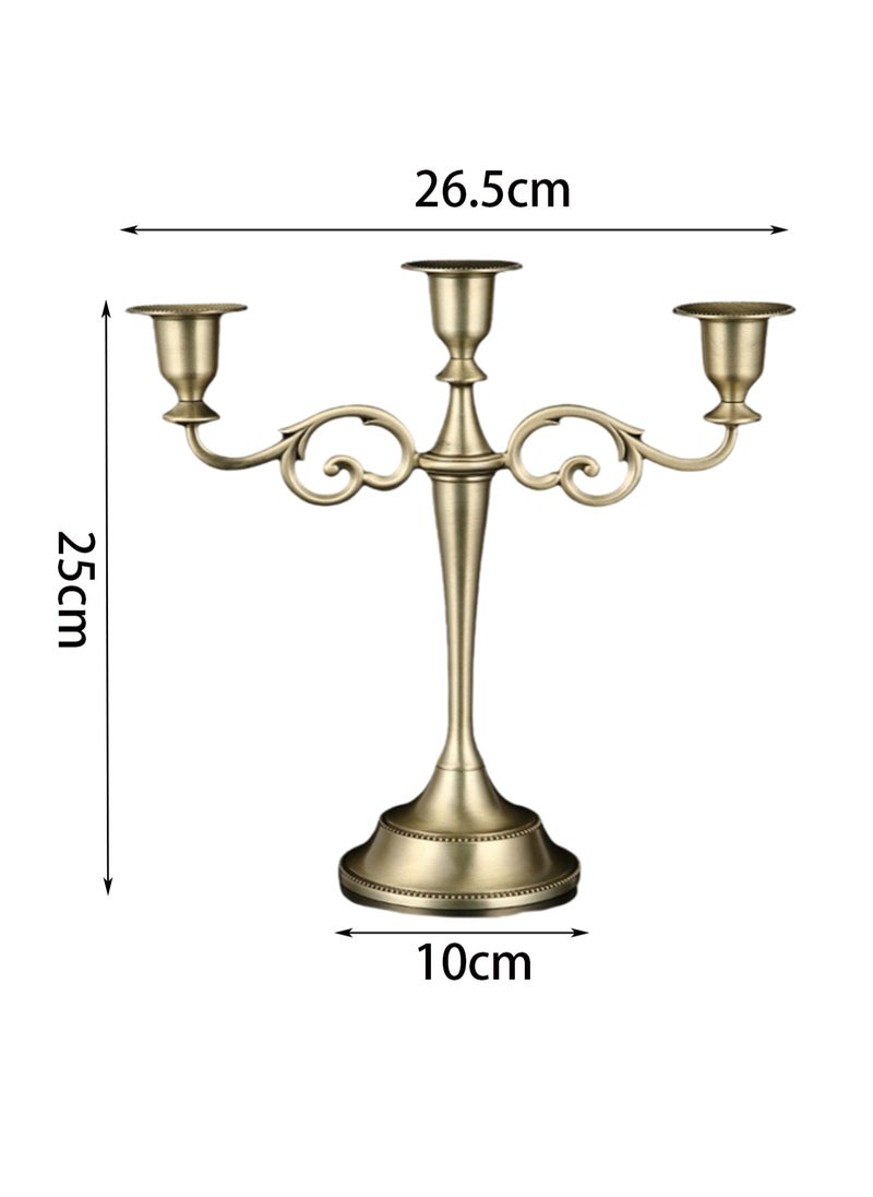 Bronze Three-Head Vintage Metal Candle Holder Creative Candle Cup Ornaments, Suitable For Pillar Taper Candles And Tea Lights, Suitable For Family Dining Table Home Decoration