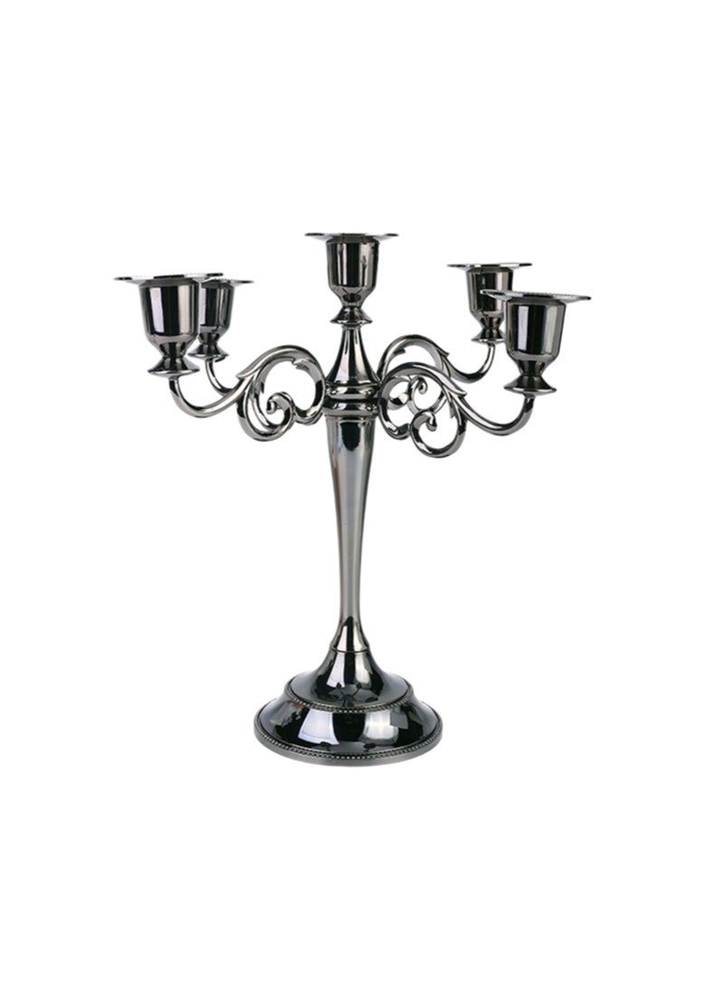 Black Five-Head Vintage Metal Candle Holder Creative Candle Cup Ornaments, Suitable For Pillar Taper Candles And Tea Lights, Suitable For Family Dining Table Home Decoration