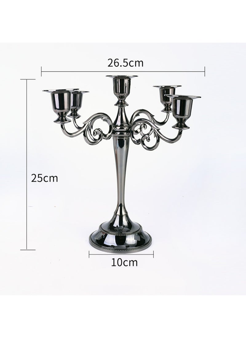 Black Five-Head Vintage Metal Candle Holder Creative Candle Cup Ornaments, Suitable For Pillar Taper Candles And Tea Lights, Suitable For Family Dining Table Home Decoration