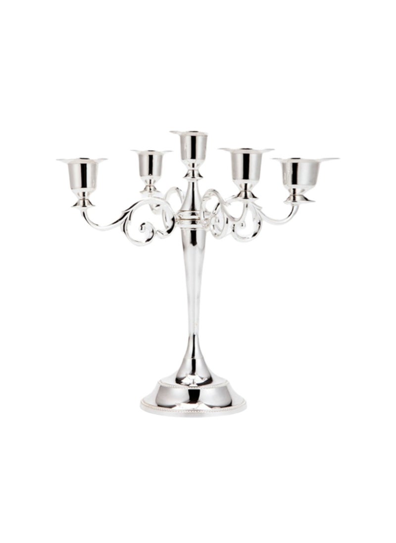 Silver Five-Head Vintage Metal Candle Holder Creative Candle Cup Ornaments, Suitable For Pillar Taper Candles And Tea Lights, Suitable For Family Dining Table Home Decoration