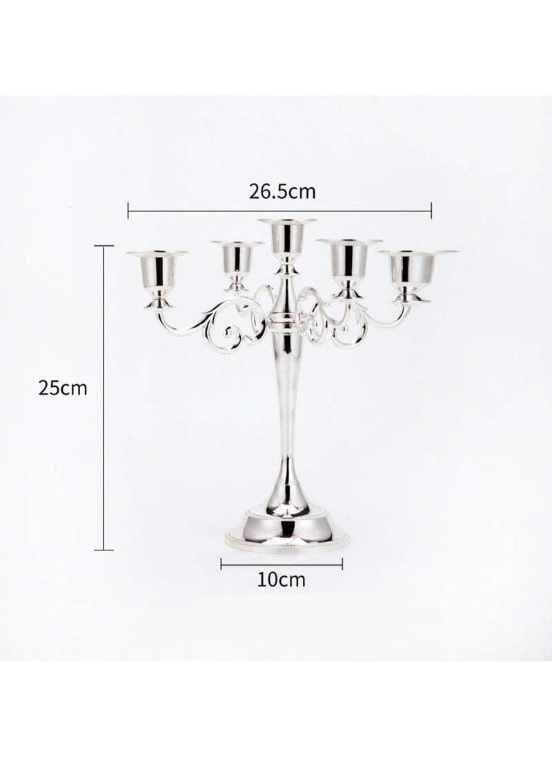 Silver Five-Head Vintage Metal Candle Holder Creative Candle Cup Ornaments, Suitable For Pillar Taper Candles And Tea Lights, Suitable For Family Dining Table Home Decoration