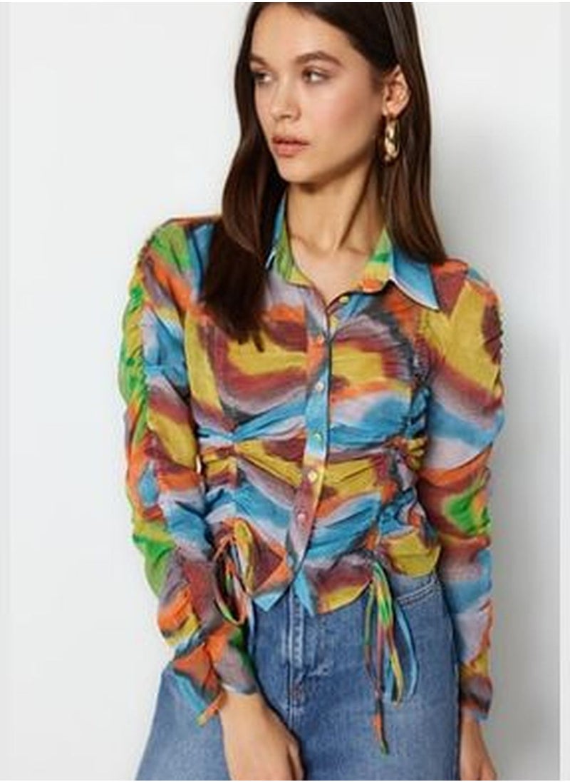 Multi Color Gathered Gradient Pattern Woven Shirt TWOSS23GO00223