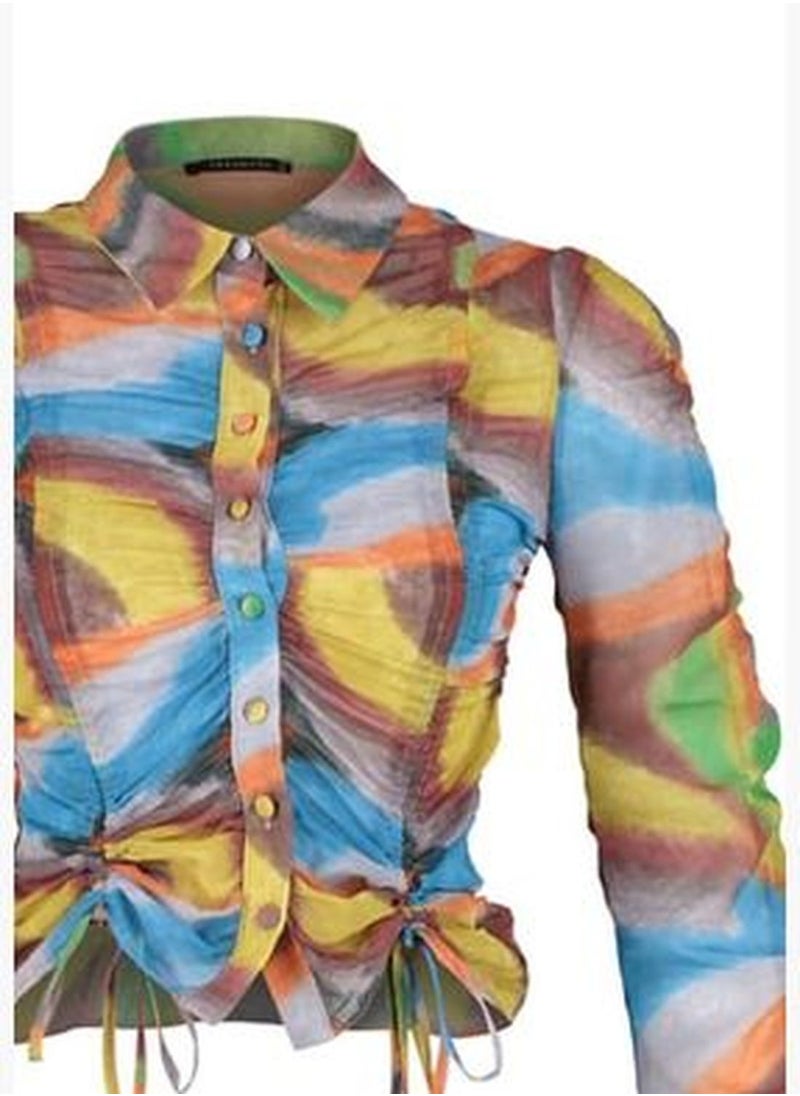 Multi Color Gathered Gradient Pattern Woven Shirt TWOSS23GO00223