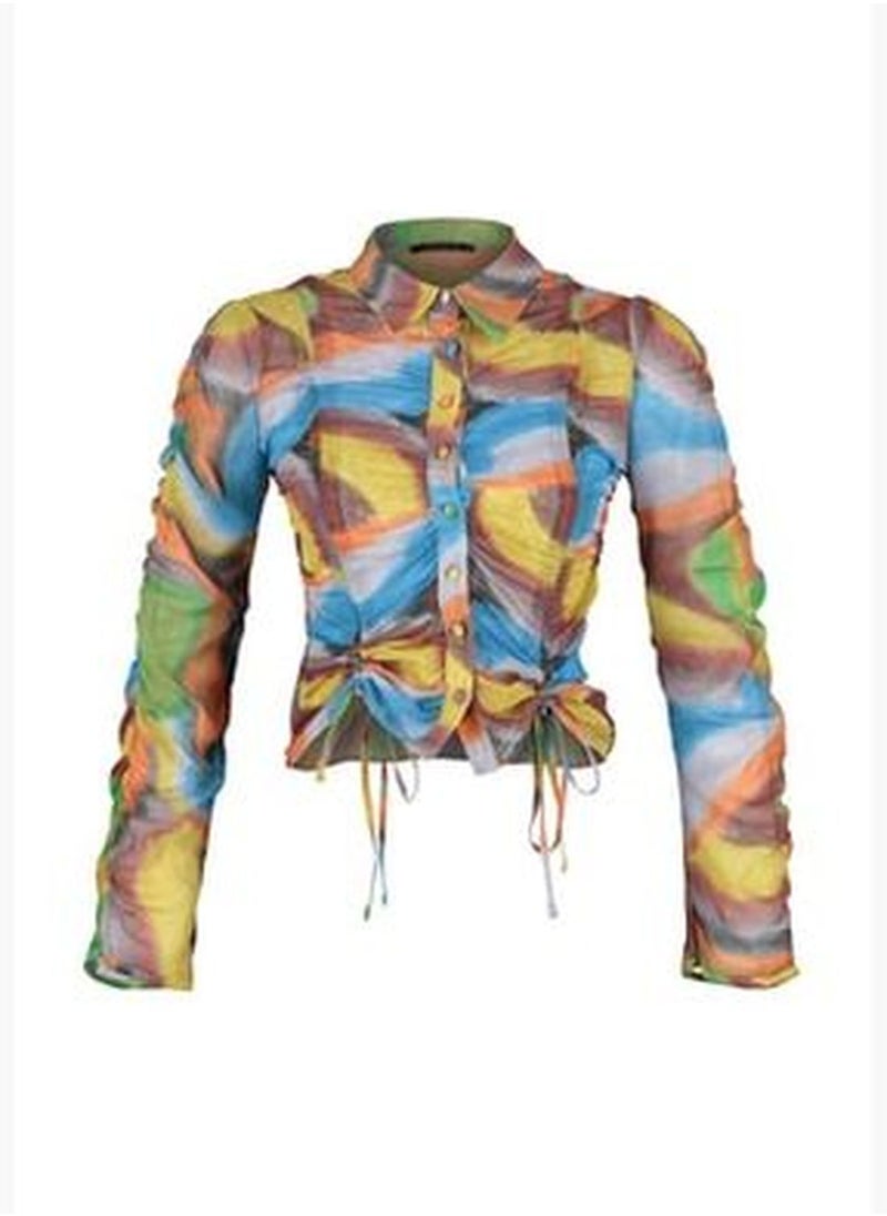 Multi Color Gathered Gradient Pattern Woven Shirt TWOSS23GO00223