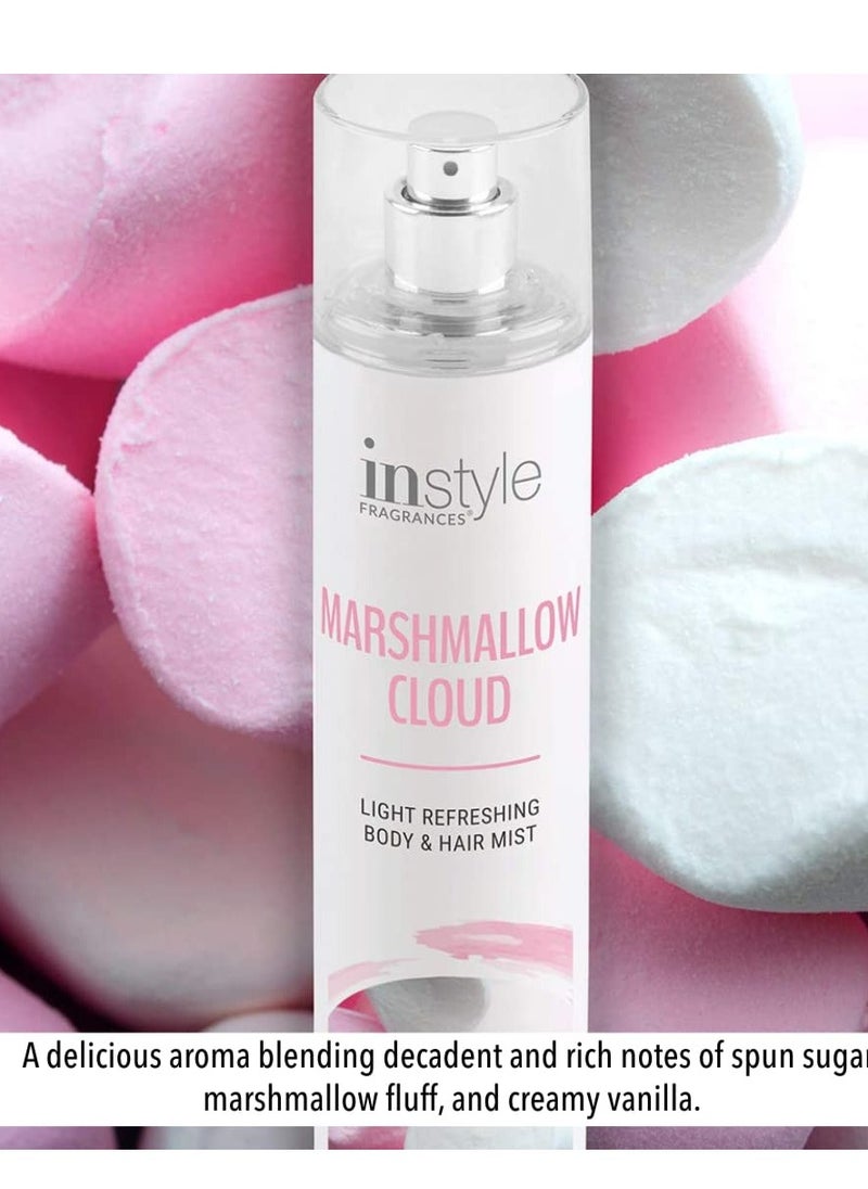 Instyle Fragrances | Body & Hair Mist | Marshmallow Cloud Scent | With Panthenol | CLEAN, Vegan, Paraben Free, Phthalate Free | Premium 8 Fl Oz Spray Bottle