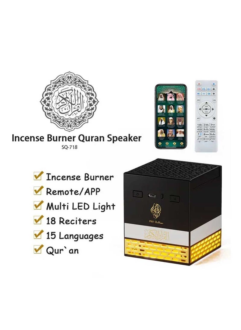 Multi-LED Light Rechargeable Incense Oud Burner with Full Quran Muslim Speaker Remote and App Control  SQ-718