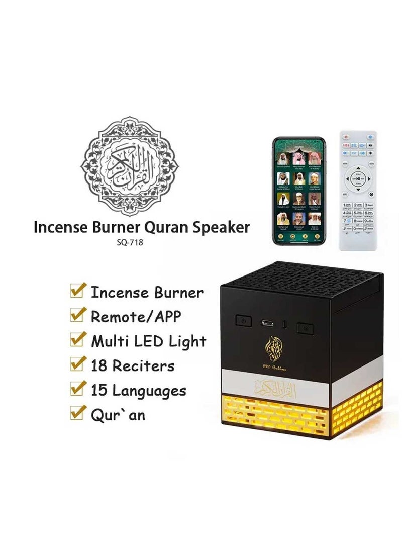 Multi-LED Light Rechargeable Incense Oud Burner with Full Quran Muslim Speaker Remote and App Control SQ-718