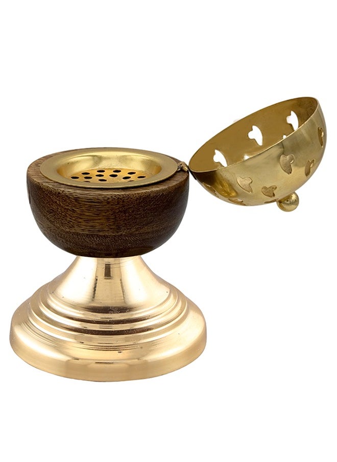 Majestic Wooden Bakhoor Burner with Ornate Golden Dome Lid – Premium 16 cm Incense Holder for Aromatic Fragrance, Elegant Home & Office Decor Accent