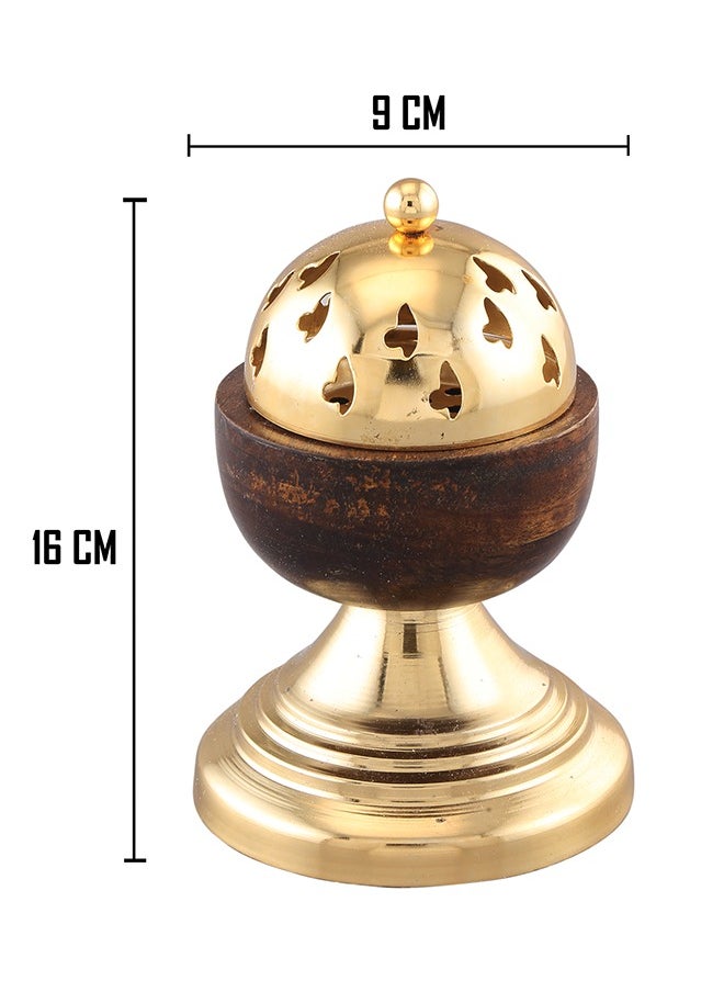 Majestic Wooden Bakhoor Burner with Ornate Golden Dome Lid – Premium 16 cm Incense Holder for Aromatic Fragrance, Elegant Home & Office Decor Accent