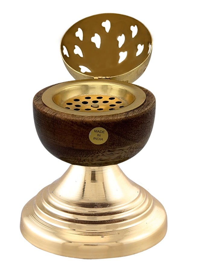 Majestic Wooden Bakhoor Burner with Ornate Golden Dome Lid – Premium 16 cm Incense Holder for Aromatic Fragrance, Elegant Home & Office Decor Accent