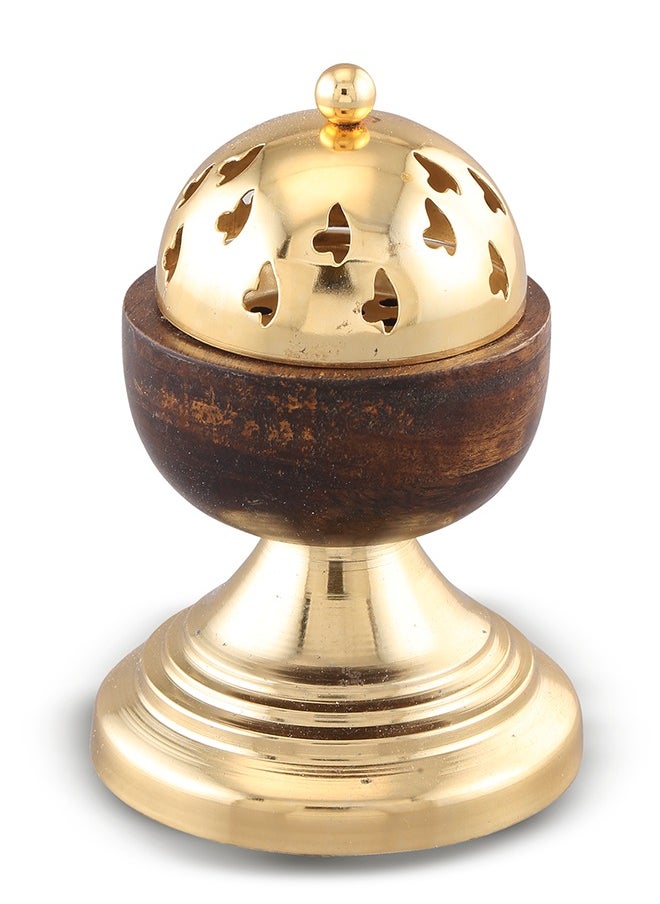 Majestic Wooden Bakhoor Burner with Ornate Golden Dome Lid – Premium 16 cm Incense Holder for Aromatic Fragrance, Elegant Home & Office Decor Accent