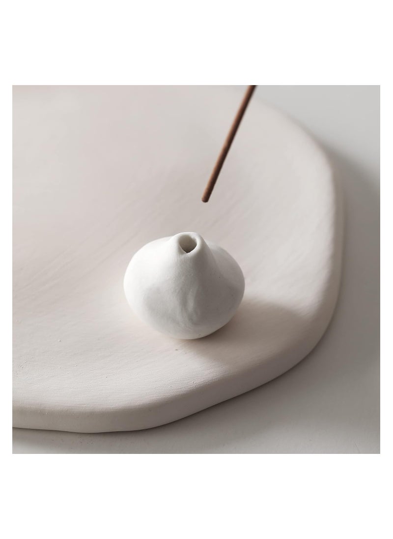 Handmade Incense Holder Irregula Plain Ceramic Stick Incense Holders Pomelo Pumpkin Incense Burner for Home Decor Yoga Meditation Zen (Pomelo White)