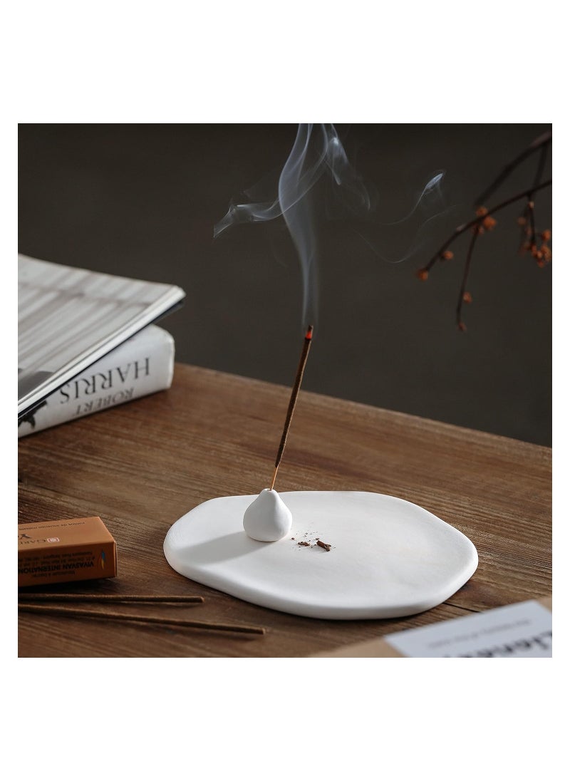 Handmade Incense Holder Irregula Plain Ceramic Stick Incense Holders Pomelo Pumpkin Incense Burner for Home Decor Yoga Meditation Zen (Pomelo White)