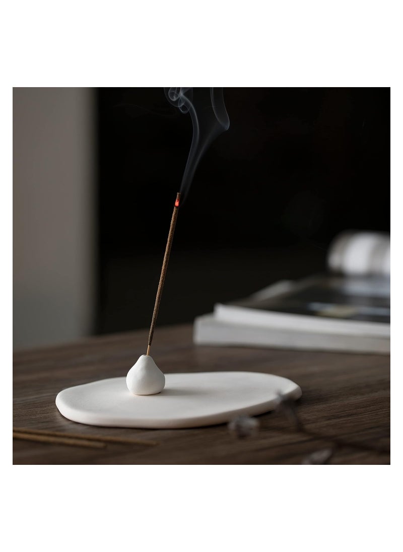 Handmade Incense Holder Irregula Plain Ceramic Stick Incense Holders Pomelo Pumpkin Incense Burner for Home Decor Yoga Meditation Zen (Pomelo White)