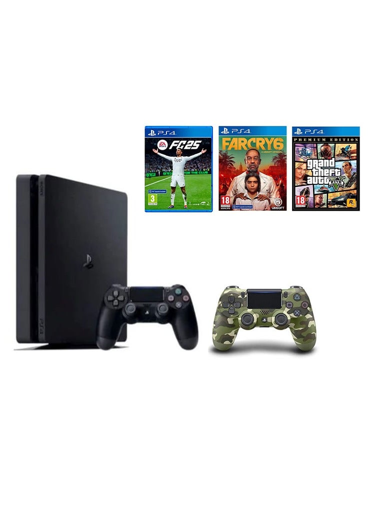 PlayStation 4 Slim 1TB Console With 2 Dualshock 4 Wireless Controller With GTA 5, FC25 and Far Cry 6