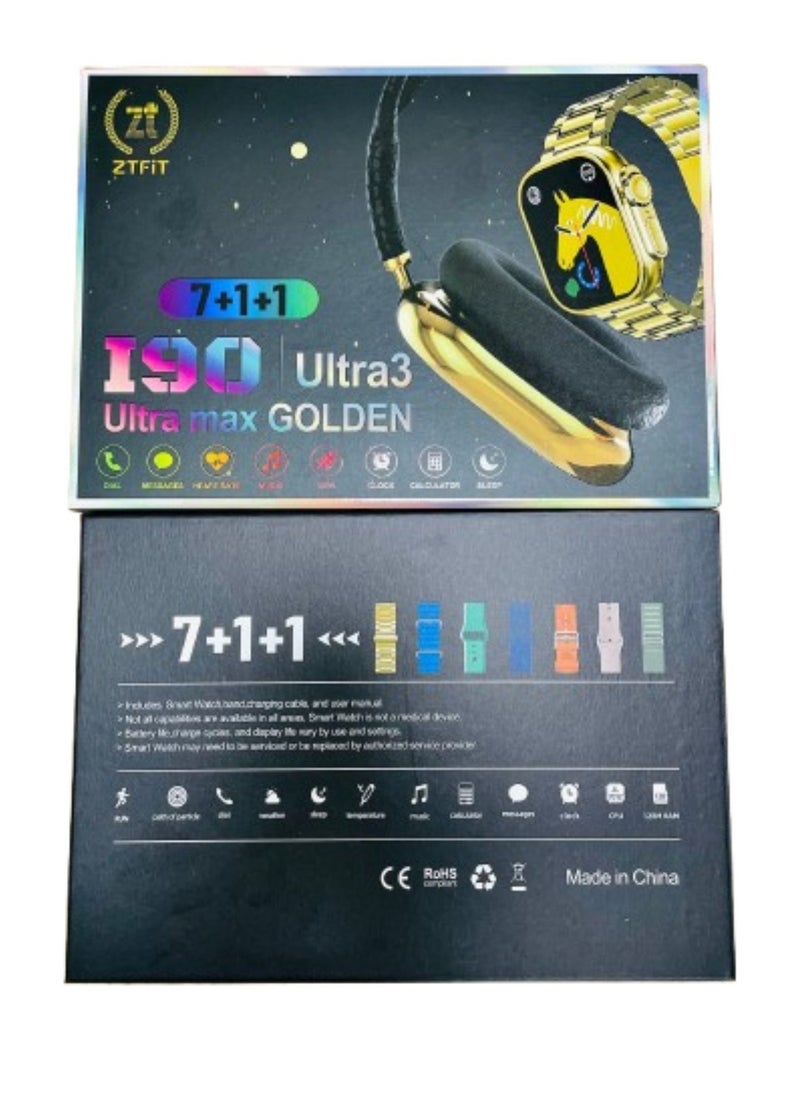 Headset with Smart Watch Ultra with 7+1+1 Straps Full Touch Color Screen Bluetooth Calling Health and Sports Smartwatch Multicolor