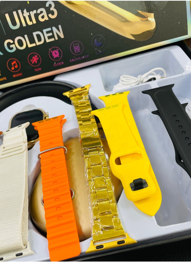 Headset with Smart Watch Ultra with 7+1+1 Straps Full Touch Color Screen Bluetooth Calling Health and Sports Smartwatch Multicolor