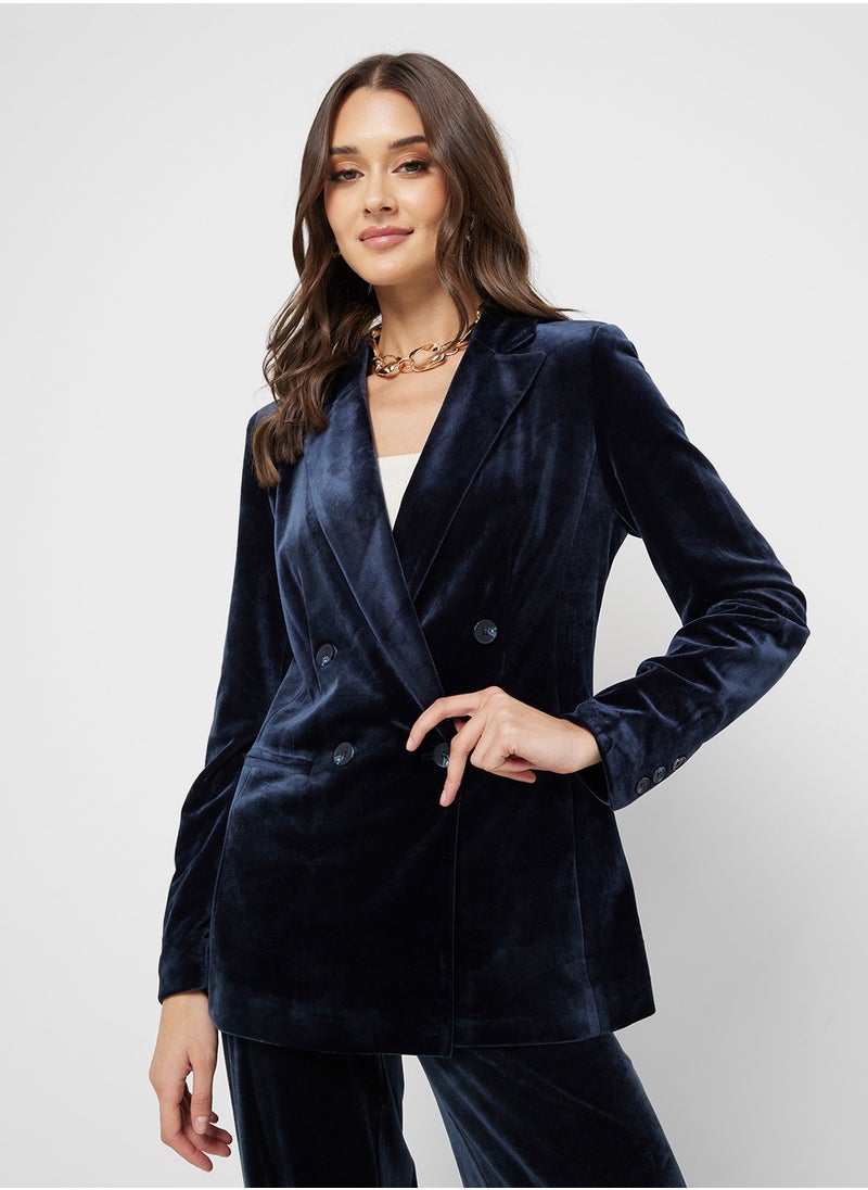 Pocket Detail Velvet Blazer