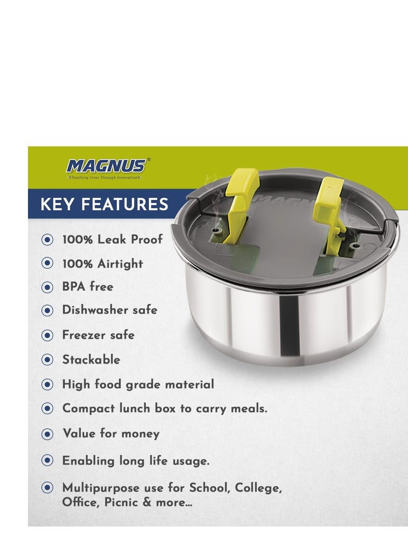 Magnus Olive-4 stainless steel lunchbox with leak-proof containers and insulated carry case