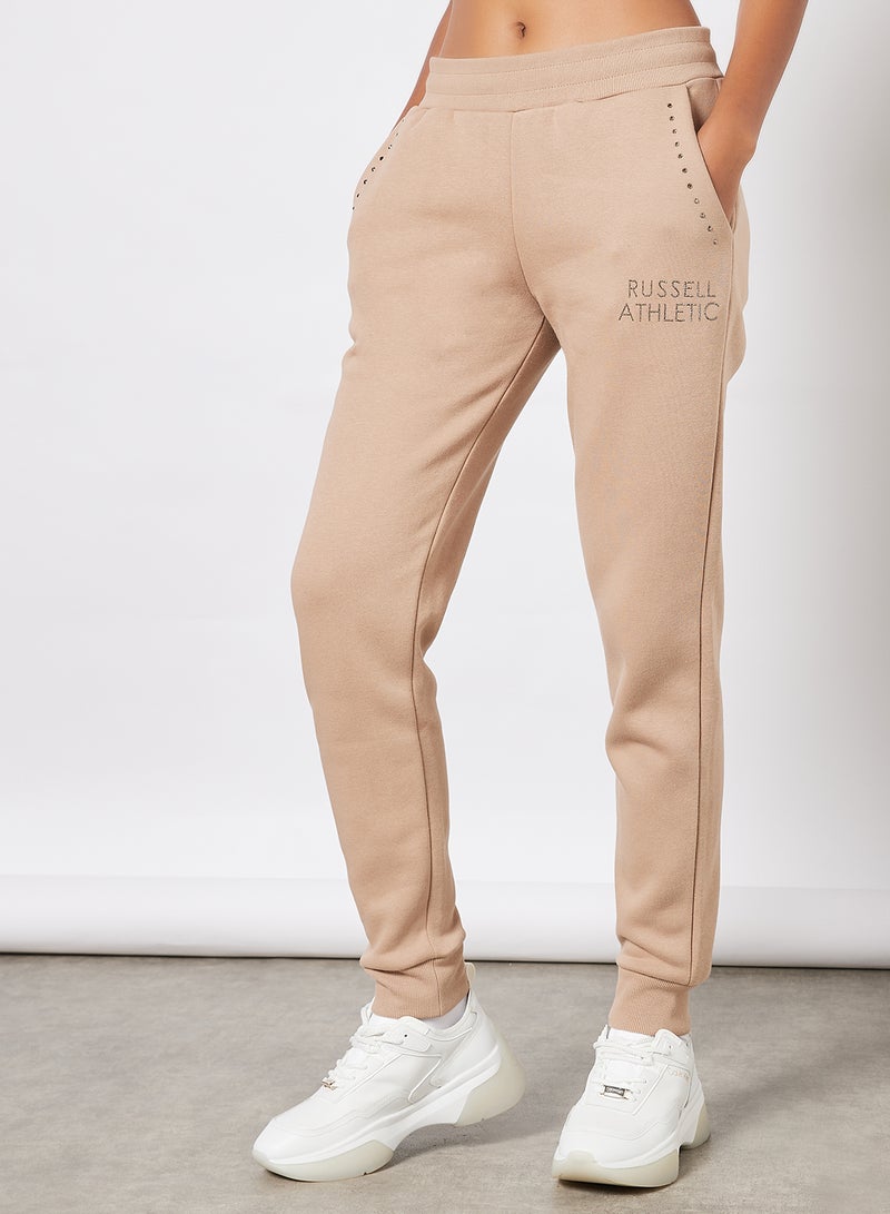 Logo Embellished Sweatpants Beige