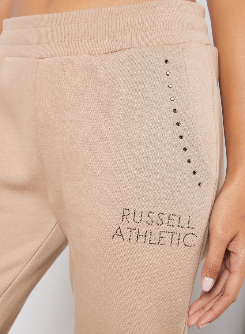 Logo Embellished Sweatpants Beige