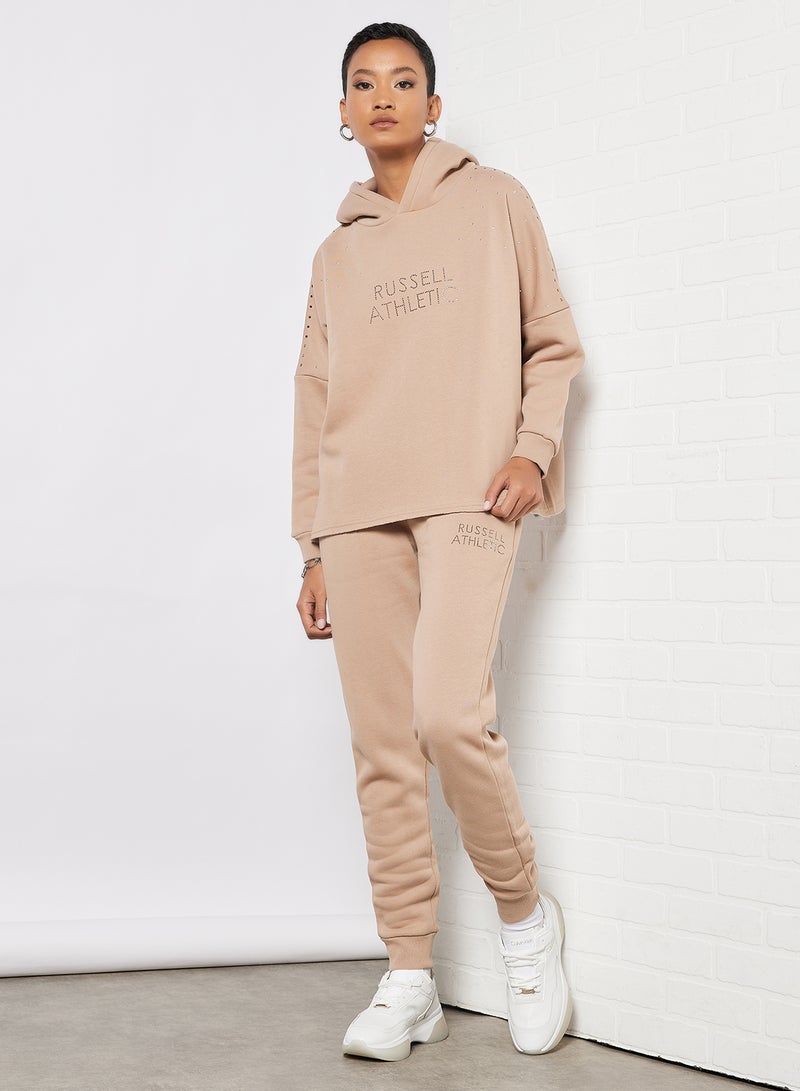 Logo Embellished Sweatpants Beige