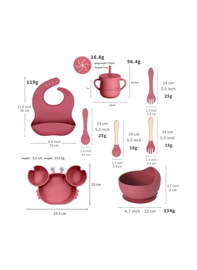 Twisoo 9-Piece Silicone Baby Feeding Set - Suction Plate, Spill-Proof Bib, Spoon & Fork, Leak-Proof Cups,Pink