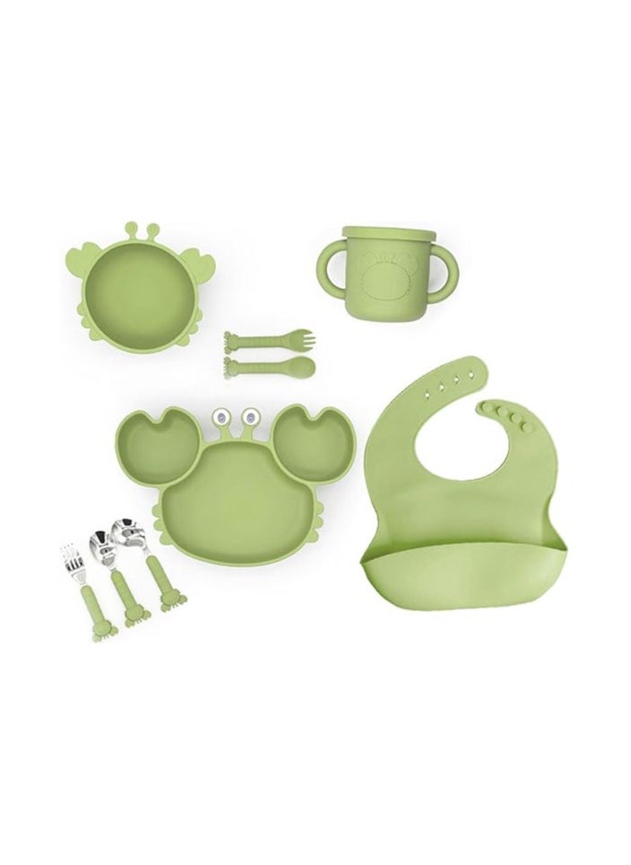 Twisoo 9-Piece Silicone Baby Feeding Set - Suction Plate, Spill-Proof Bib, Spoon & Fork, Leak-Proof Cups, Green