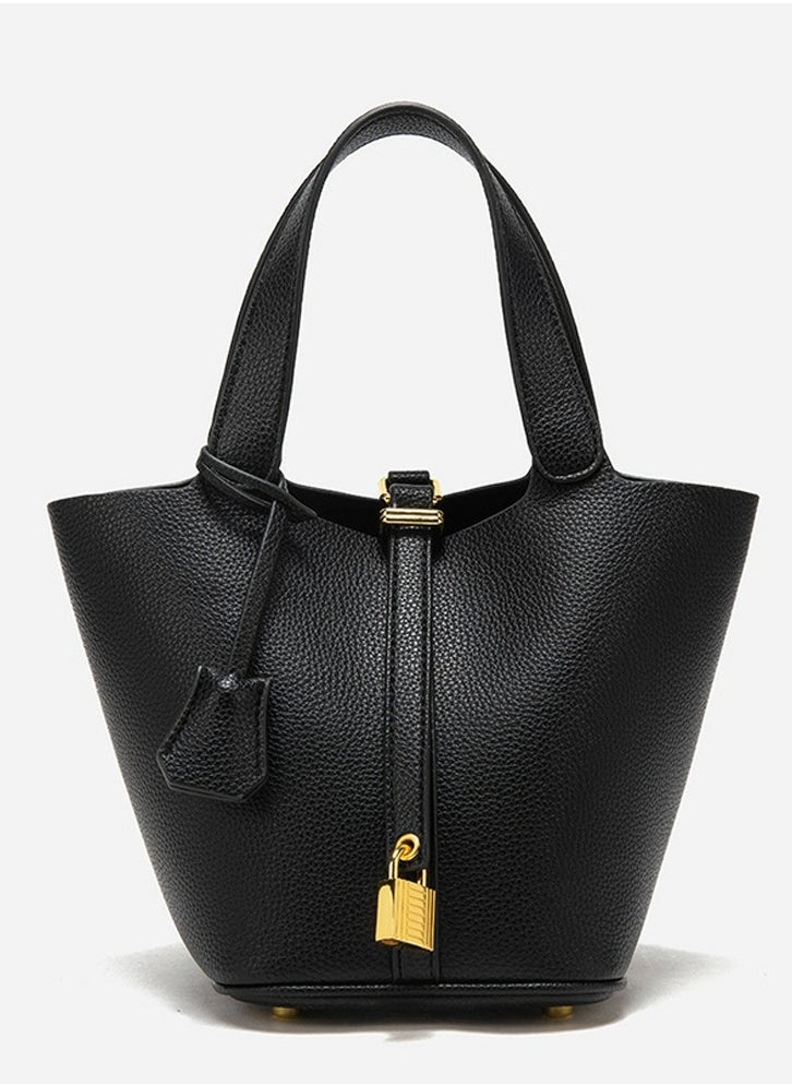 Small Bucket Bag for Women Simple Style Hobo Bucket Handbag Black