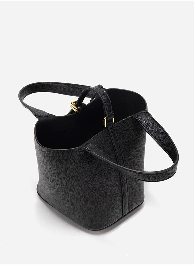 Small Bucket Bag for Women Simple Style Hobo Bucket Handbag Black