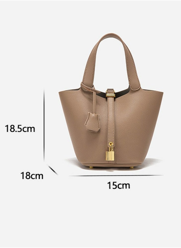 Small Bucket Bag for Women Simple Style Hobo Bucket Handbag Beige