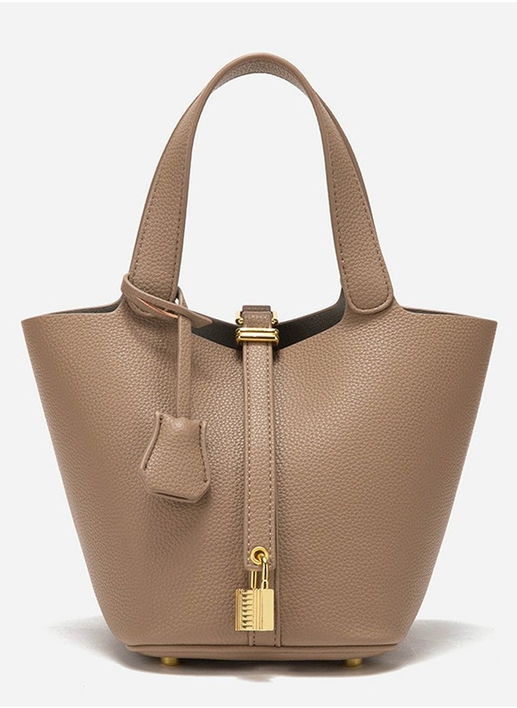 Small Bucket Bag for Women Simple Style Hobo Bucket Handbag Beige