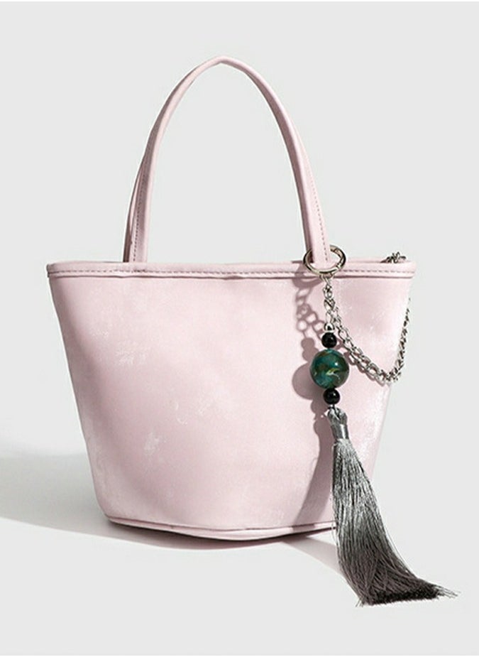 Small Bucket Bag for Women Simple Style Hobo Tote Bag Single Shoulder Crossbody Bag Handbag Pink