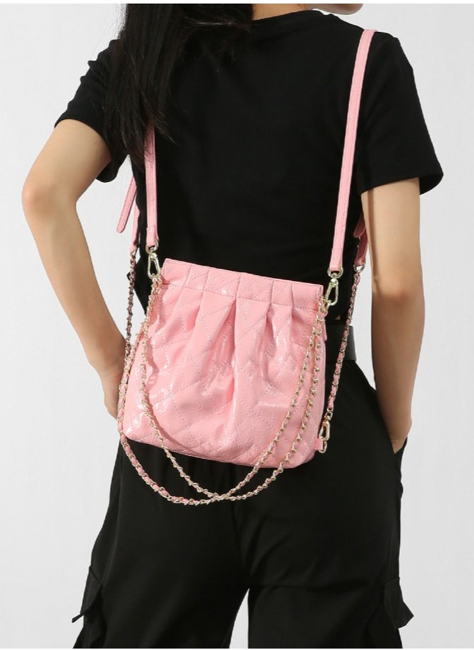 Small Bucket Bag for Women Simple Style Hobo Backpack Handbag Pink