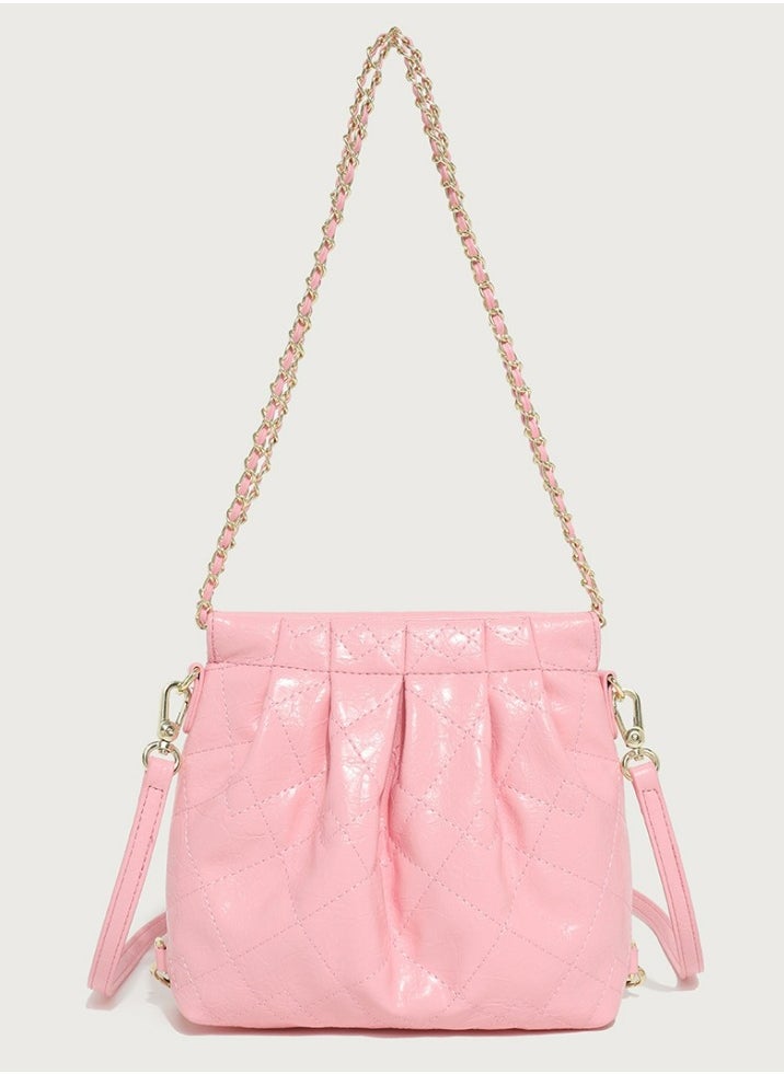 Small Bucket Bag for Women Simple Style Hobo Backpack Handbag Pink