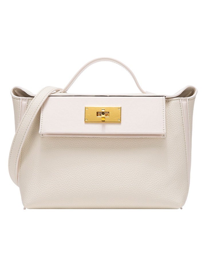 Ladies' Large Capacity Lychee Patterned Bag Handbag Single Shoulder Crossbody Bags Cream White