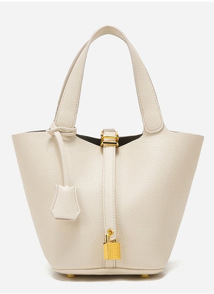 Small Bucket Bag for Women Simple Style Hobo Bucket Handbag Cream White