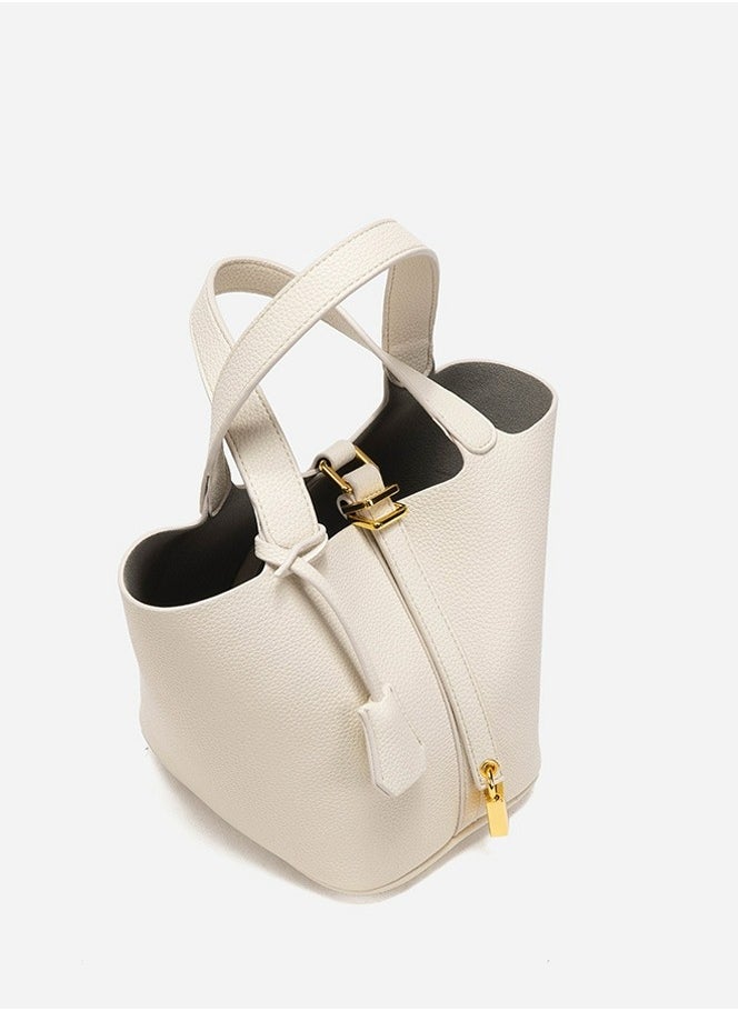 Small Bucket Bag for Women Simple Style Hobo Bucket Handbag Cream White