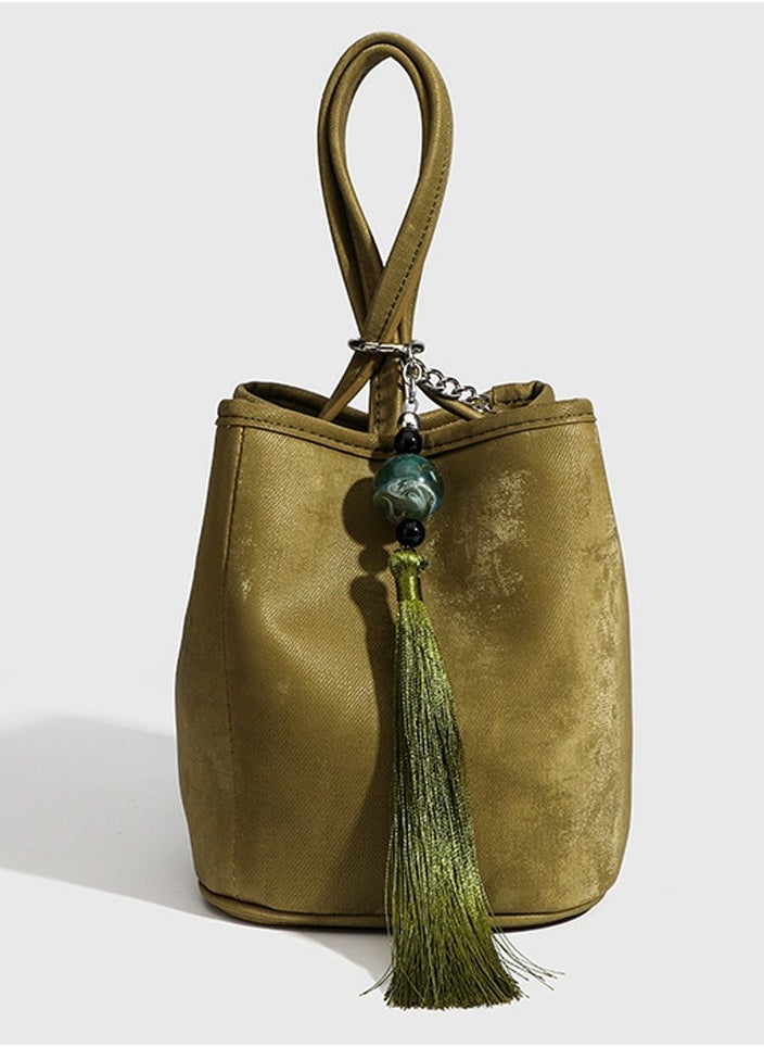 Small Bucket Bag for Women Simple Style Hobo Tote Bag Single Shoulder Crossbody Bag Handbag Yellowish Green