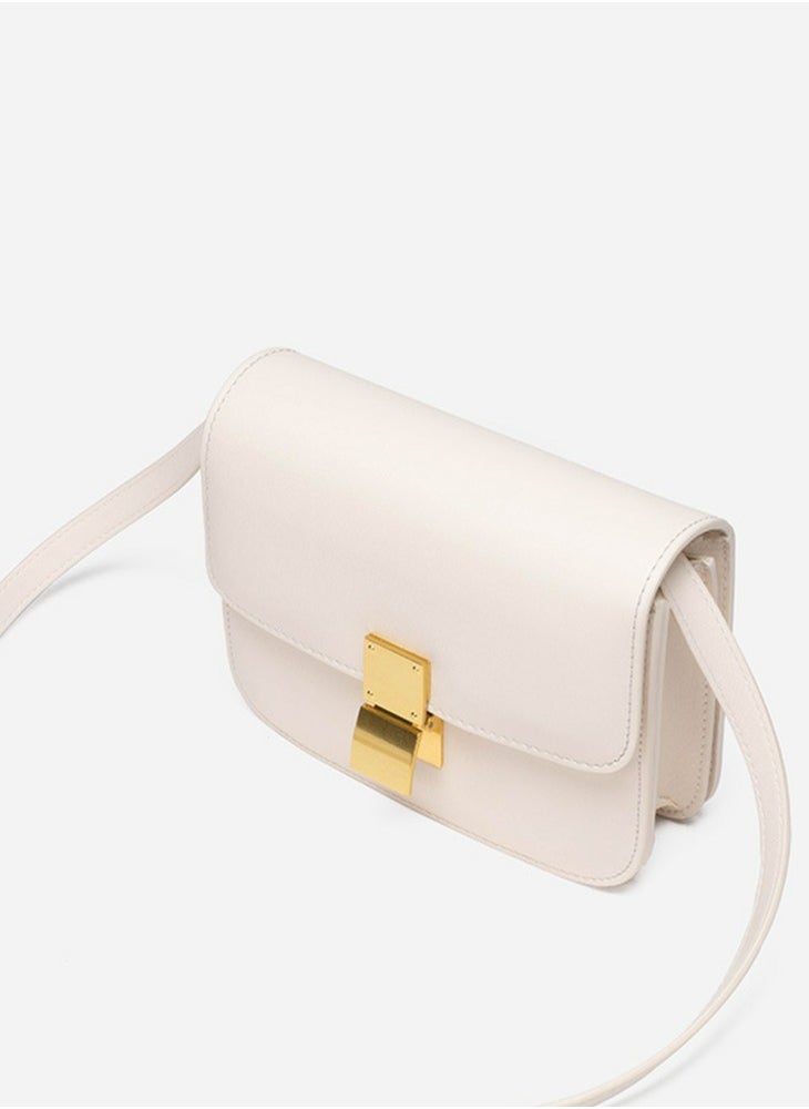 Ladies' Stylish Small Box Handbag Single Shoulder Crossbody Bag Cream White